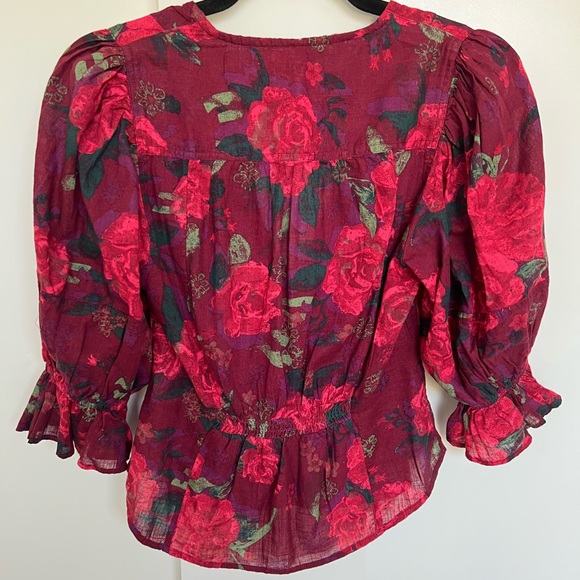 Free People ‘I Found You’ Top Size X-Small, Floral, Pouf Sleeve Button Down - Picture 5 of 9